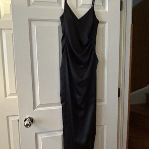Navy Satin Ruched Formal Dress